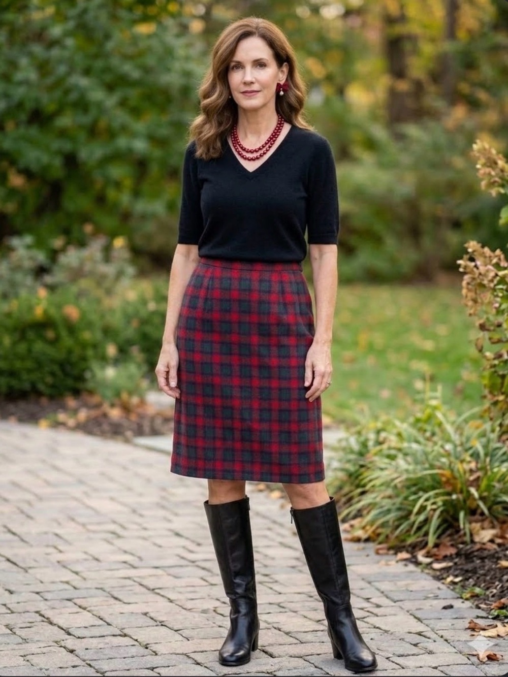 Vintage Pendleton Wool Blend Red Green Pencil Holiday Career Midi Skirt Size 10